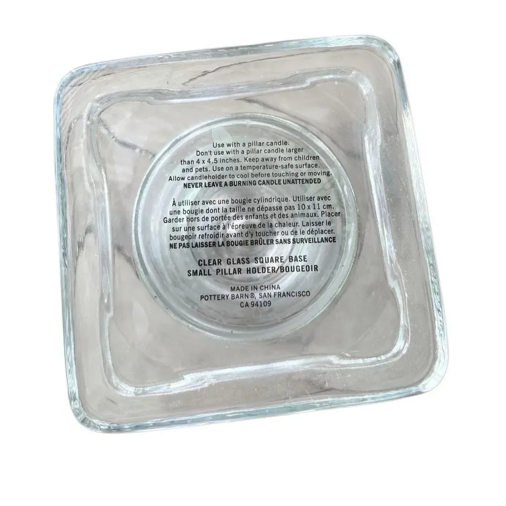 Pottery Barn Clear Glass Square Base 7” Pillar Candle Holder